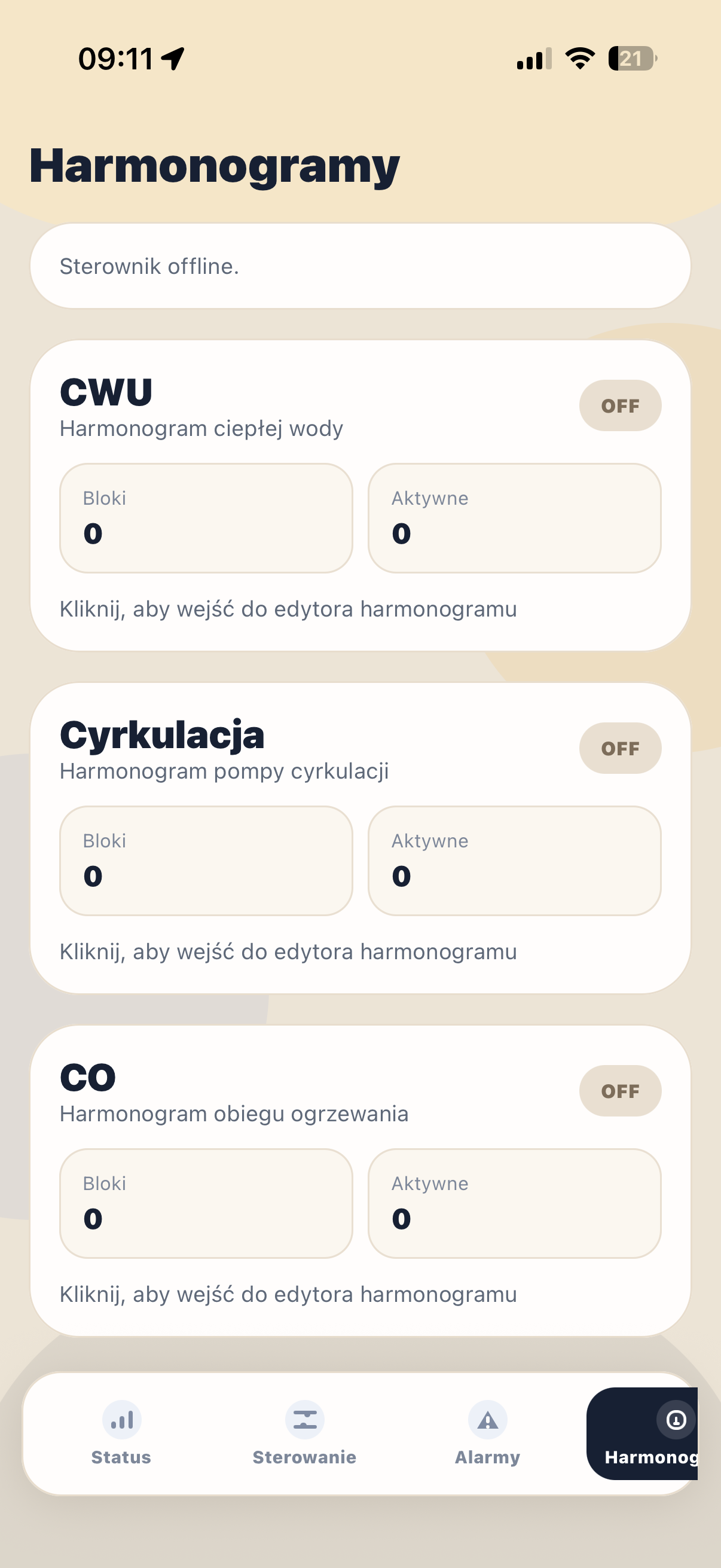 SmartHeat - harmonogramy w aplikacji mobilnej